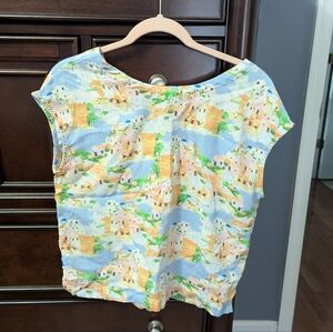 Cynthia Rowley Blue and Yellow Boxy Blouse